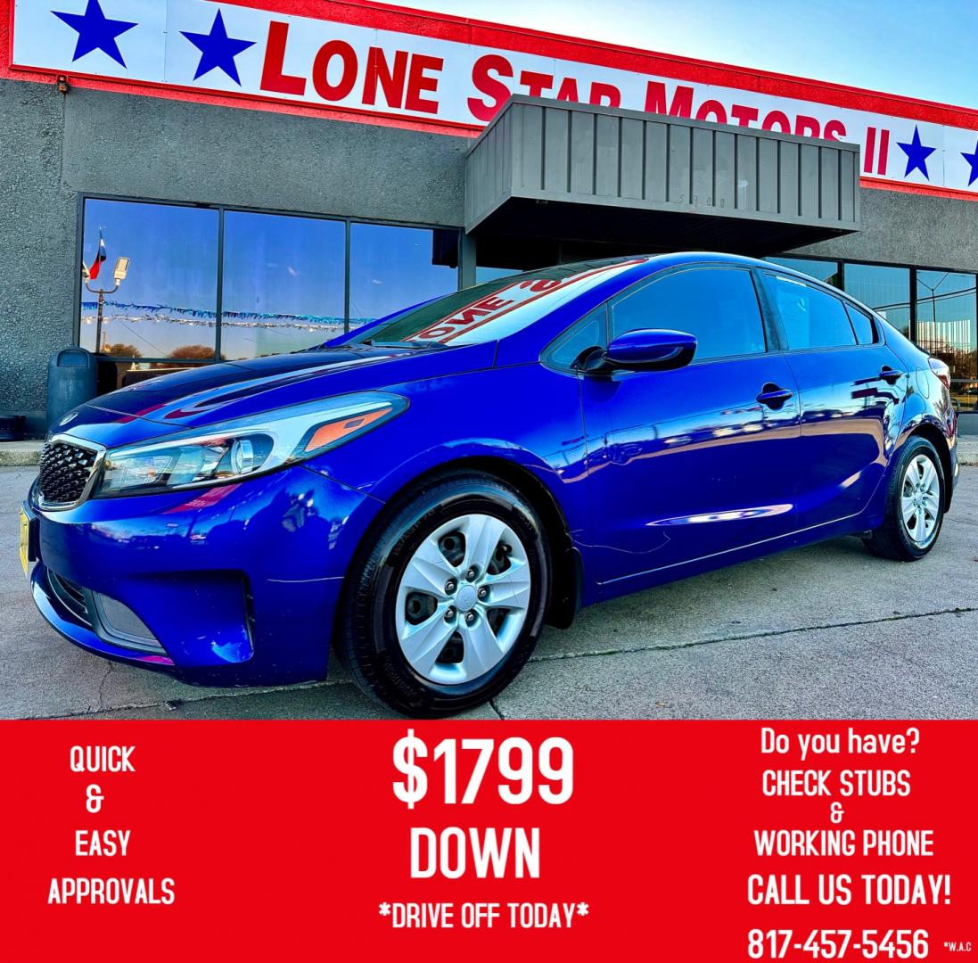 2018 BLUE KIA FORTE LX (3KPFK4A74JE) , located at 5900 E. Lancaster Ave., Fort Worth, TX, 76112, (817) 457-5456, 0.000000, 0.000000 - This is a 2018 KIA FORTE LX 4 DOOR SEDAN that is in excellent condition. There are no dents or scratches. The interior is clean with no rips or tears or stains. All power windows, door locks and seats. Ice cold AC for those hot Texas summer days. It is equipped with a CD player, AM/FM radio, AUX por - Photo#0